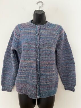 Handmade Heathered Wool Long Sleeve Cardigan, Size Medium